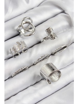 Aesco Pirinç Yaprak Model Gümüş Renk Kadın Yüzük Kombin Set