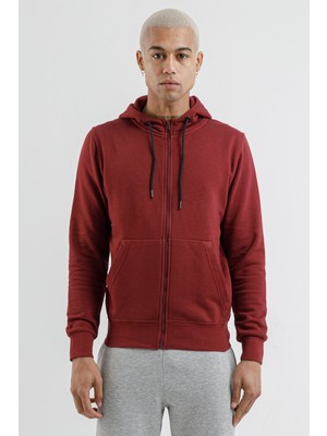 Airlife Sportswear Erkek Kapüşonlu ve Tam Boy Fermuarlı Sweatshirt Bordo