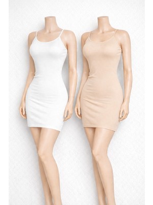 Belpa Likralı Ayarlanabilir Ip Askılı Elbise Astarı, Jüpon Elbise Astarı, Kombinezon 2'li Paket