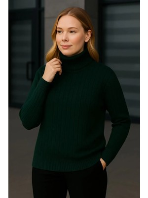 Hiccup Kadın Janes Kalın Balıkçı Yaka Örgü Kazak Haki Yeşil