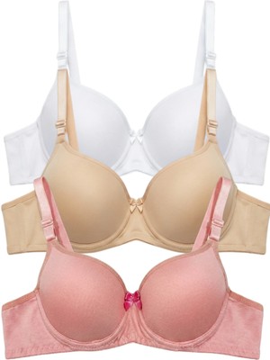 Laperissa Kaplı/pedli Dolgusuz Balenli Comfort Sütyen Üçlü Set Buz Beyazı/ten/pembe