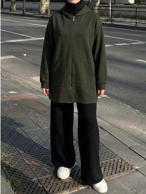 Foremia Kapşonlu Fermuar Detay Oysho Hırka-Haki -