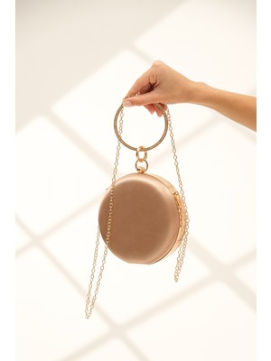 Roza Çanta Kadın Nude Saten Yuvarlak Abiye Ğece Çantası