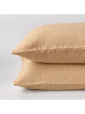 Anne Sesi 4 Katlı Müslin 2'li Yastık Kılıfı %100 Organik Pamuk , 50X70 cm Çöl Kumu , Bohem, Sade, Yumuşak