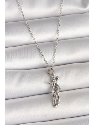 Aesco 316L Çelik Gümüş Renk Zincir Sarılma Model Kadın Kolye