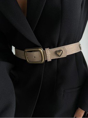 Fiori Kare Tokalı Kalp Aksesuarlı Kadın Pantolon Kemeri, Ceket Kemeri, Gömlek Kemeri, Elbise Kemeri