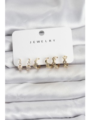 Aesco Gold Renk Pirinç Yıldız Modelli Kadın Küpe Seti