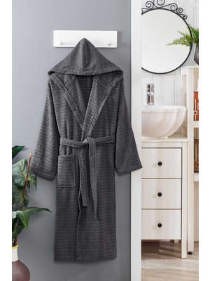 Mira Home Kapüşonlu Unisex Banyo Bornozu %100 Soft Pamuklu Antrasit