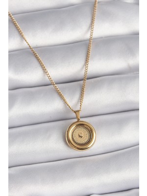 Aesco 316L Çelik Gold Renk Zincir Gold Altın Model Kadın Kolye