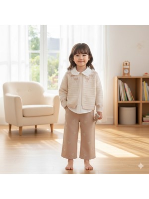 My Lusa Baby Özel Seri –  Kurdele Nakış Detaylı Triko Hırka,gömlek ve Geniş Kesim Pantolon 3'lü Özel Kombin