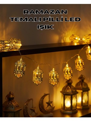 Aesco Pilli Ramazan Işıkları Altın Renk Fener Figürlü LED Süsleme