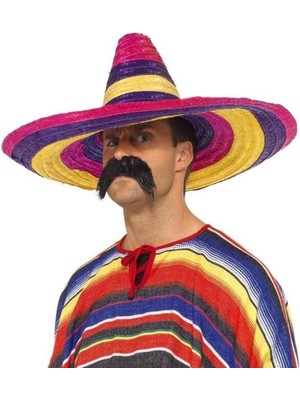 Aesco Sombrero Meksika Şapkası Renkli Örme Hasır Yetişkin Boy
