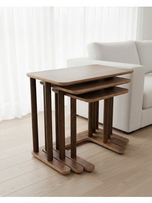 Cmd Wood Ceviz Renk Modenza Zigon Sehpa – Modern 3’lü Sehpa Seti Ahşap Görünümlü Minimal Tasarım Salon & Oturma Odası