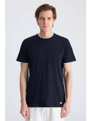 D'S Damat Ds Damat Regular Fit Lacivert Düz %100 Pamuklu T-Shirt 4HC1447010142