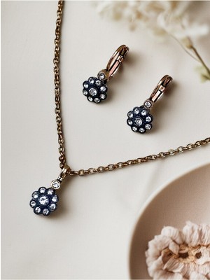 Fayra Accessories Zirkon Taşlı Minimal Papatya Desen Set
