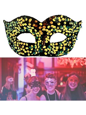 Aesco Altın Renk Pul Payet Işlemeli Balo Maskesi