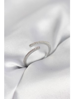 Aesco Gümüş Renk Zirkon Taşlı Yılan Tarz Kadın Yüzük