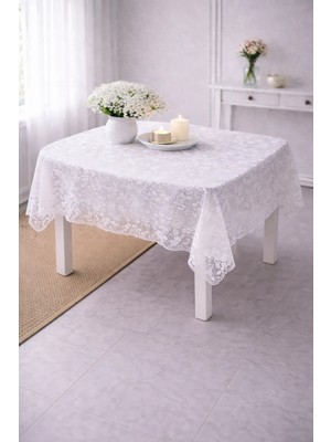 Home Fiskos Desen Ince Dantel Masa Örtüsü 150X150 cm Beyaz