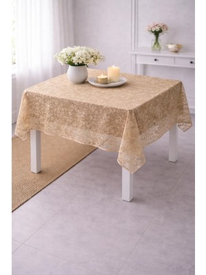 Home Fiskos Desen İnce Dantel Masa Örtüsü 150x150 cm Bakır