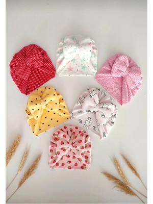 UmBaby Kız Bebek Renkli Desenli 6 Lı Bone Takımı 6/18 Ay %100 Pamuk