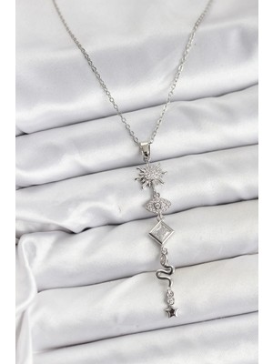 Aesco 316L Çelik Zincir Gümüş Renk Güneş ve Enerji Model Kadın Y Kolye