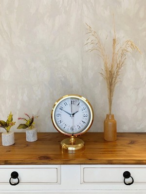 Mey İthalat Mey Ithalat® Gold Metal Desenli Masa Saati 25×20 cm