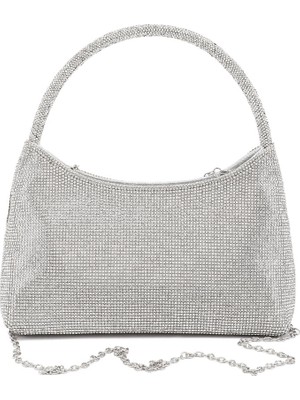 Gönderi(r) Kadın Gümüş  Uzun Zincirli El ve Omuz Askılı Abiye Çanta