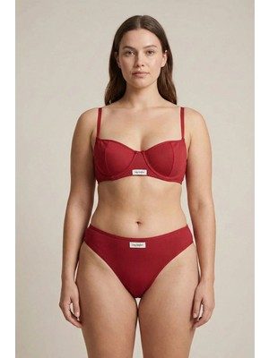 Laperissa Bordo Ribana Dokulu Kapsız Bralet Takım