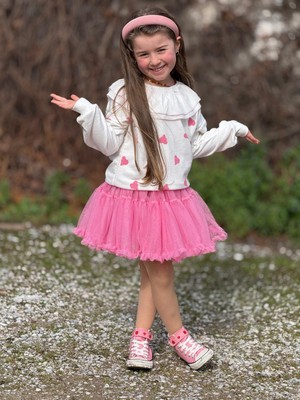 Yiğit Butik Kız Çocuk Kalpli Sweatshirt & Pembe Tütü Etek Kombin