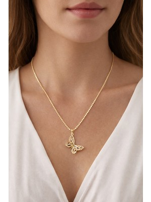 Neora 14K Altın Kaplama | Zirkon Taşlı Kelebek Model | Kadın Çelik Kolye