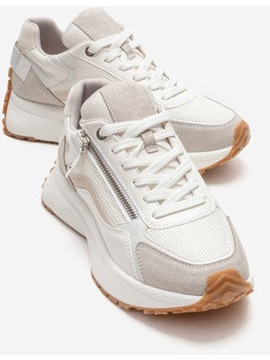 Luvi Rocca Buz Beyaz Fermuar Detaylı Kadın Sneaker