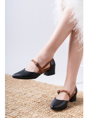 Shemard Cedric Siyah Cilt - Kahve Crocodile Detaylı Alçak Topuklu Kadın Ayakkabı