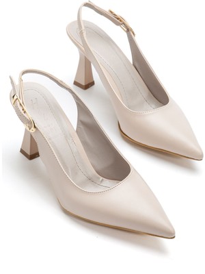 Shemard Kadın Bej Cilt Arka Açık Sivri Ince Topuklu Ayakkabı