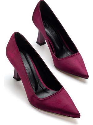 Shemard Kadın Bordo Saten Sivri Burun Ince Topuklu Stiletto