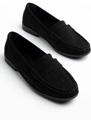 Shemard Kadın Siyah Süet Termo Kaymaz Taban Babet