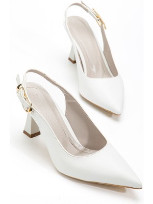 Shemard Kadın Beyaz Cilt Arka Açık Sivri Ince Topuklu Ayakkabı