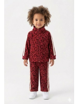 Mini Baray Kız Çocuk Dik Yaka Leopar Desenli Pamuklu Alt Üst Takım (2-3-4-5 Yaş) - Mürdüm