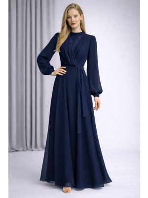 Hiramir Kadın Zarif Taş Detaylı Uzun Şifon Abiye Elbise YZ2517