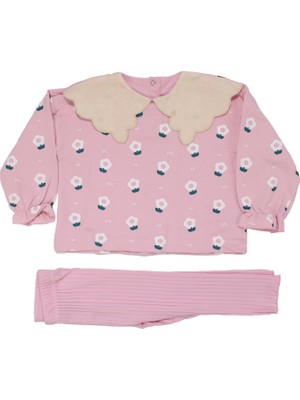 Bebegen Kız Çocuk Pembe Beyaz Papatya Desenli Keten Bebe Yakalı Ikili Takım