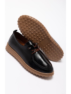 Shemard Kadın Siyah Hakiki Deri Bağcıklı Ortopedik Babet