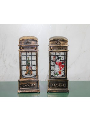 Calperia Telefon Kulübesi Tasarımı Yılbaşı Temalı Işıklı Müzikli Kar Küresi