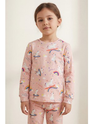 Kız Çocuk Unicorn Desenli Pijama Takımı Pembe