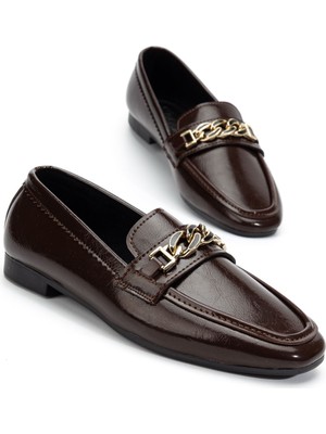 Shemard Kadın Acı Kahve Parlak Cilt Tokalı Babet