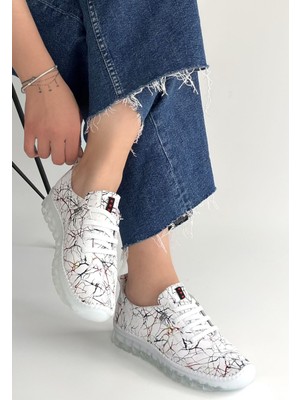 Shemard Jiten Beyaz Desenli Deri Bağcıklı Spor Ayakkabı