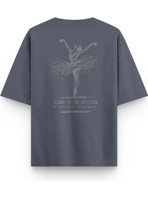 Overoz Balerin Find Your Rhythm Sırt Baskılı Yarı Oversize Füme Tshirt 1386