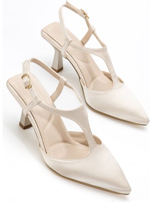 Shemard Lorea Kadın Bej Saten Sivri Burun Ince Topuklu Ayakkabı