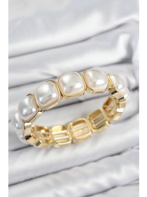 Similar Pirinç Kare Inci Model Gold Renk Lastikli Kadın Bileklik - TJ-BB7647