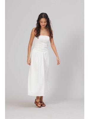 Nisan Triko Straplez Maxı Elbıse