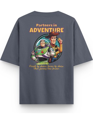 Overoz Toy Story Sırt Baskılı Yarı Oversize Unisex Füme Tshirt 1391