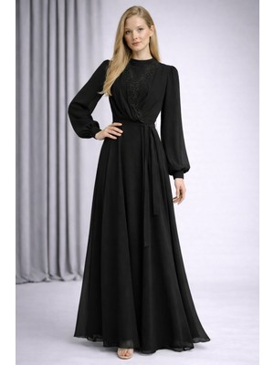 Hiramir Kadın Zarif Taş Detaylı Uzun Şifon Abiye Elbise YZ2517